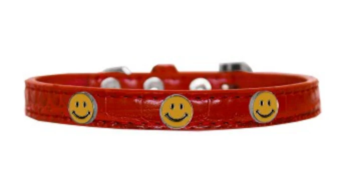 Happy Face Leather Collar in Red - Image 3