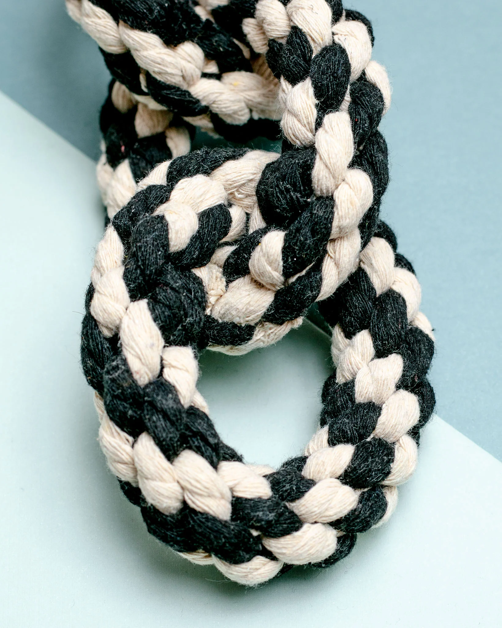 Triple Ring Rope Dog Toy in Black & White - Image 2