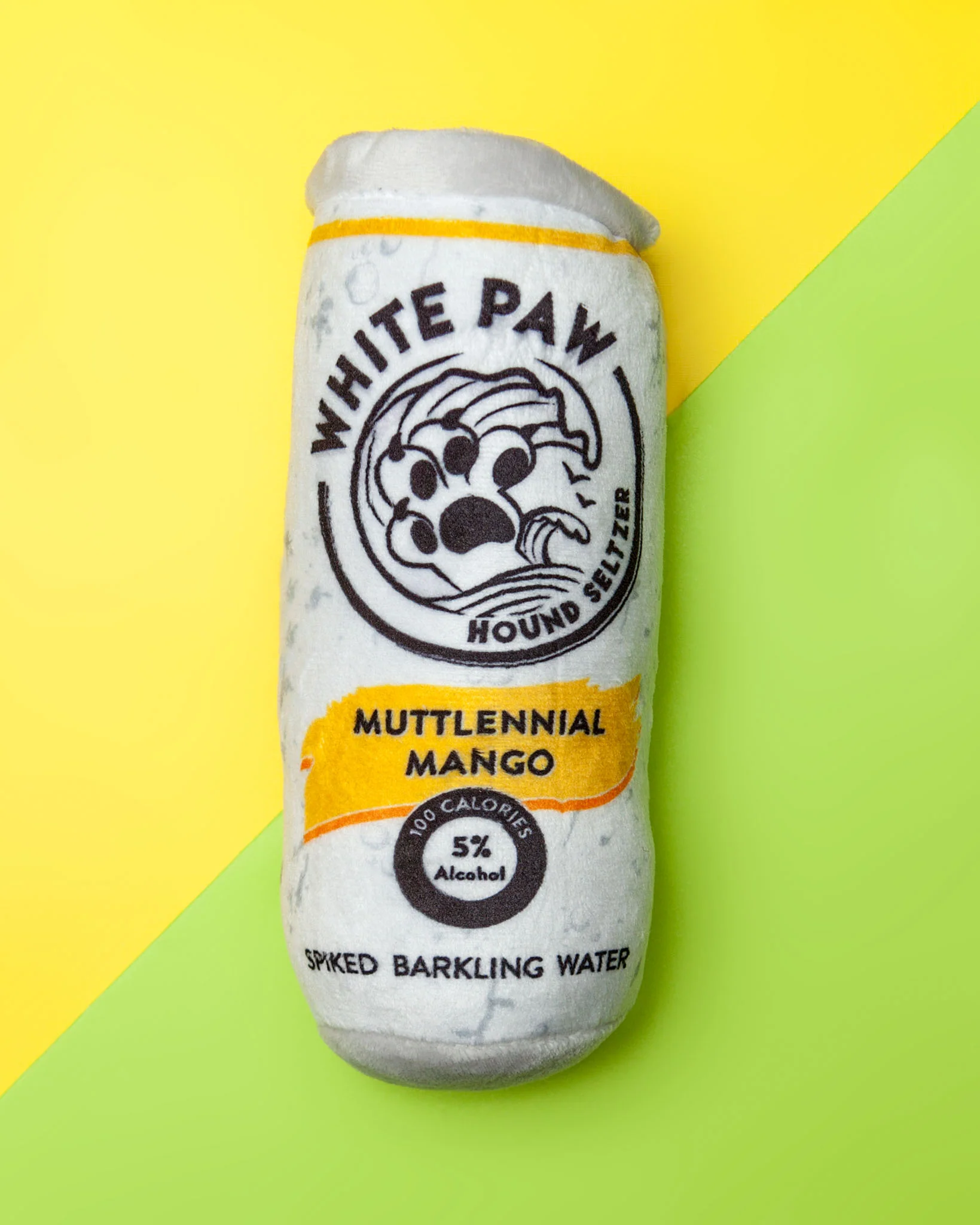 White Paw Hound Seltzer Plush Dog Toy in Muttlenial Mango