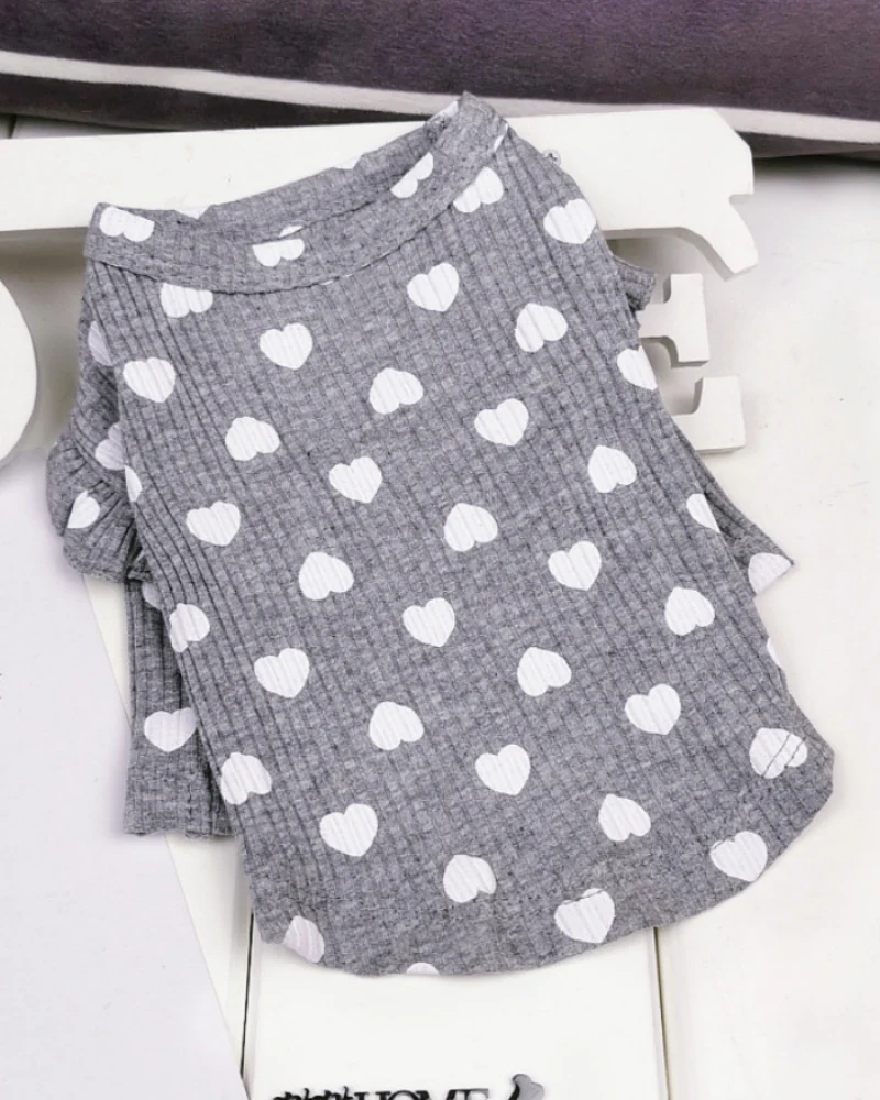 Heart Print Ruffle Tee in Grey<br>(FINAL SALE)