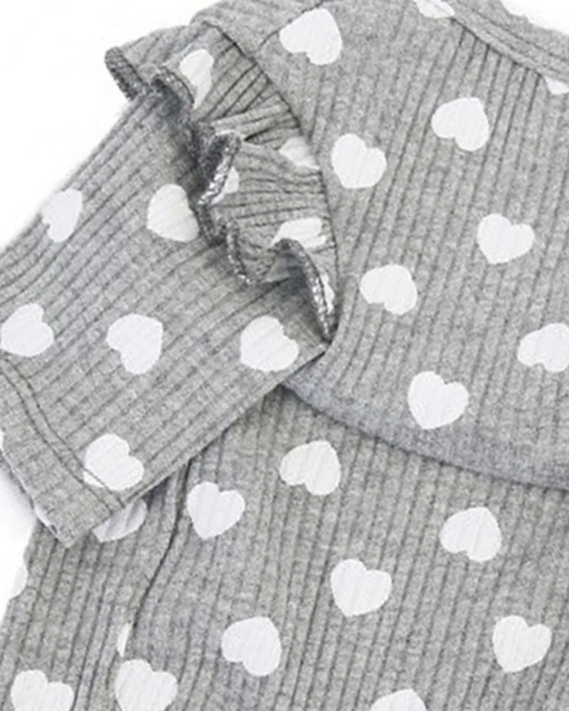 Heart Print Ruffle Tee in Grey<br>(FINAL SALE) - Image 3