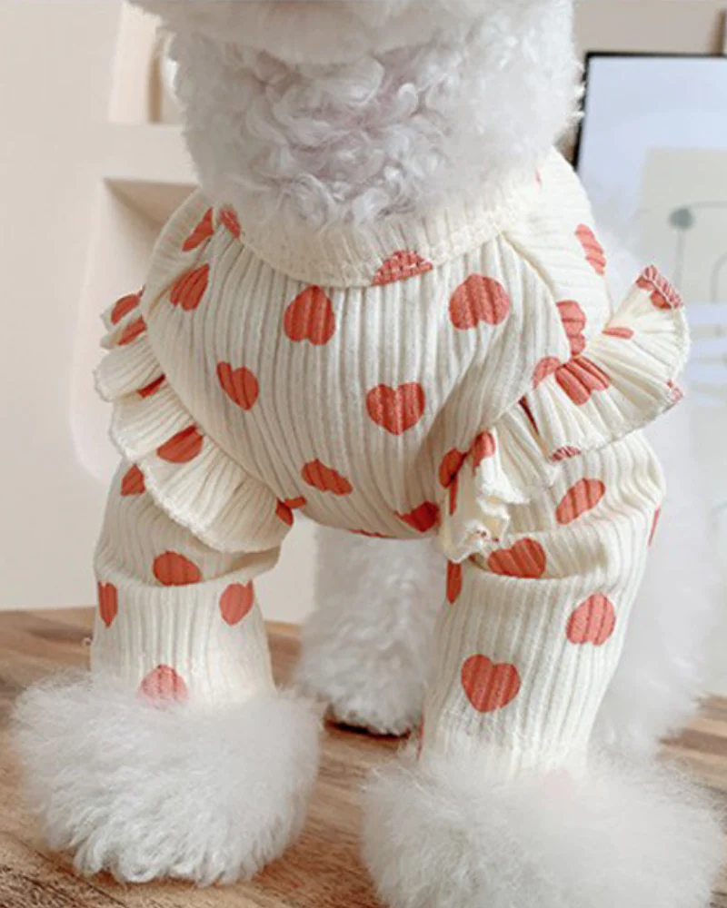 Heart Print Ruffle Tee in White + Pink - Image 2