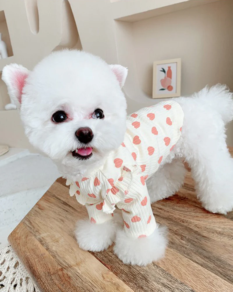 Heart Print Ruffle Tee in White + Pink - Image 3