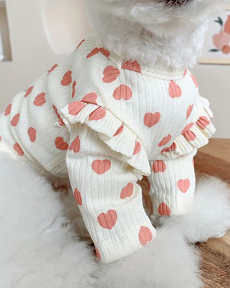 Heart Print Ruffle Tee in White + Pink - Image 5
