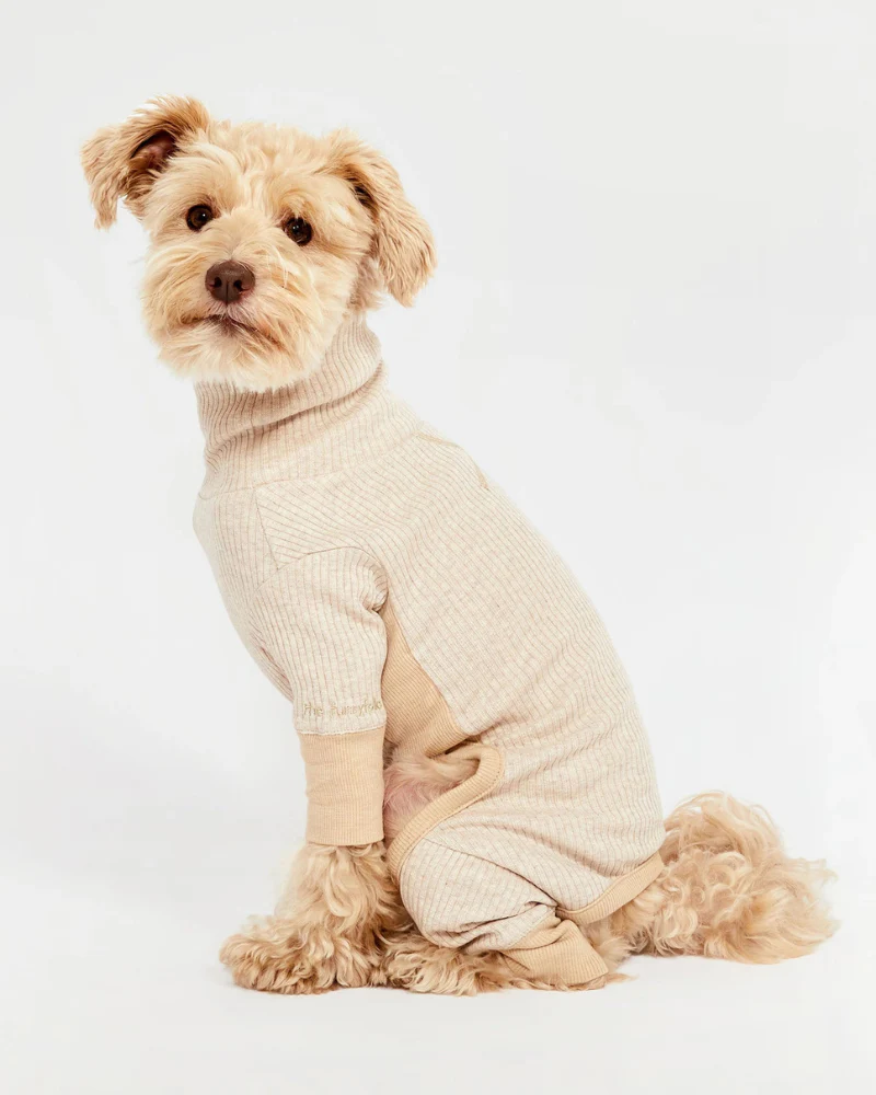 High-Neck Dog Onesie in Beige - Image 2