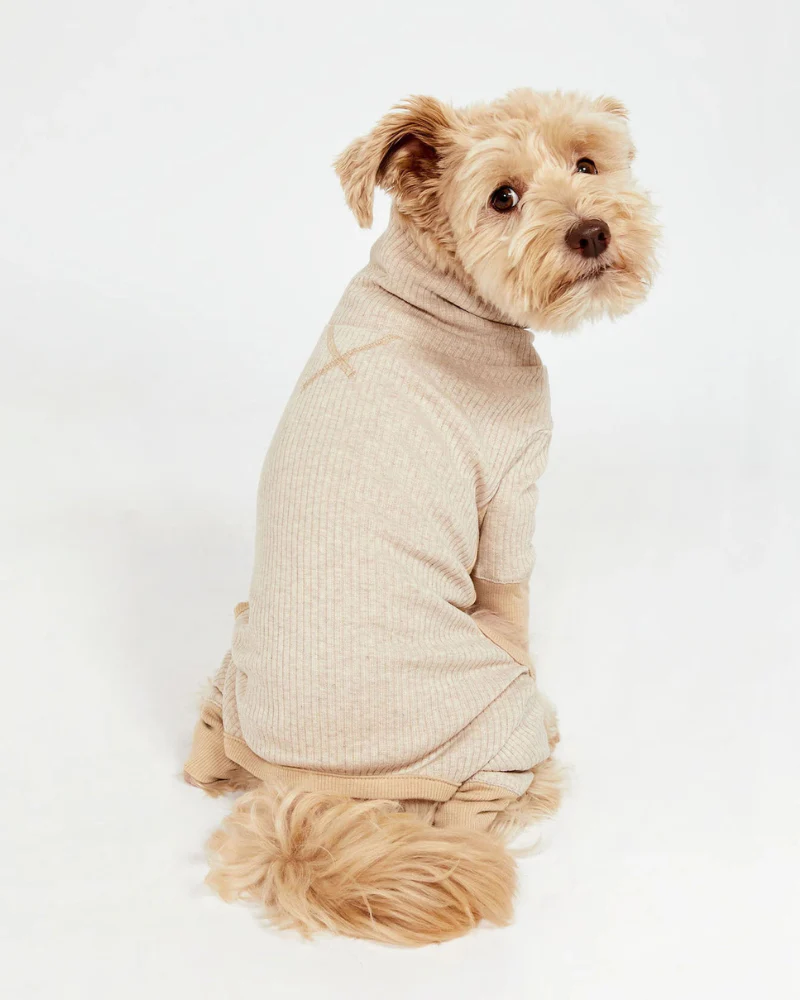 High-Neck Dog Onesie in Beige - Image 3