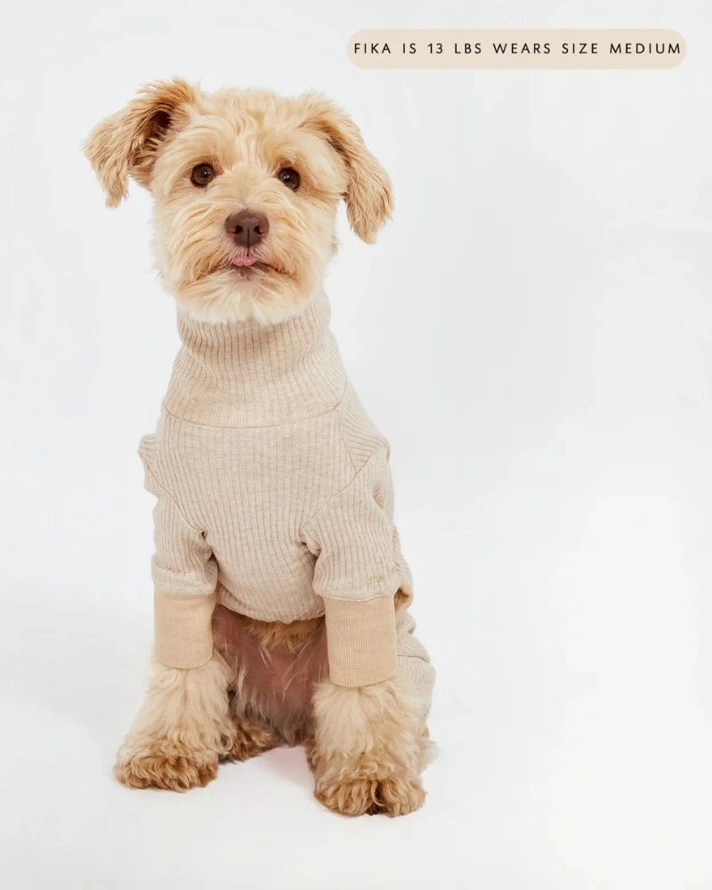 High-Neck Dog Onesie in Beige - Image 6