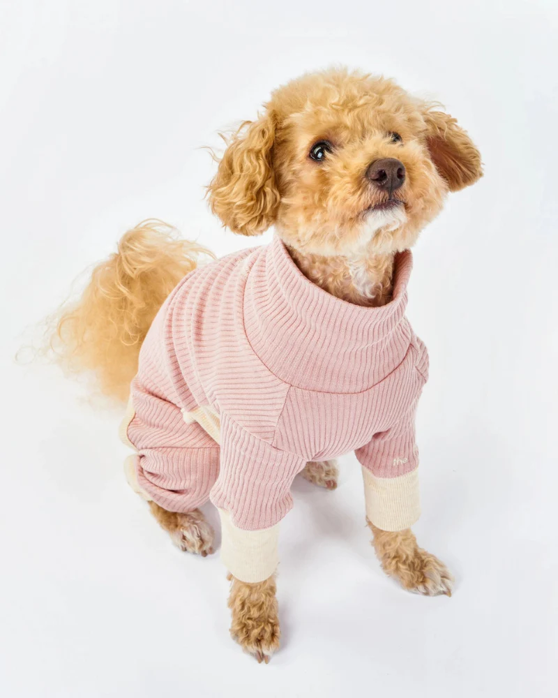 High-Neck Dog Onesie in Blush Pink - Image 5