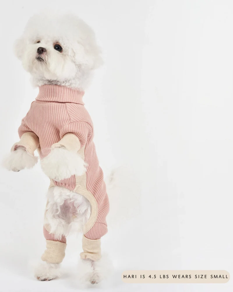 High-Neck Dog Onesie in Blush Pink - Image 7