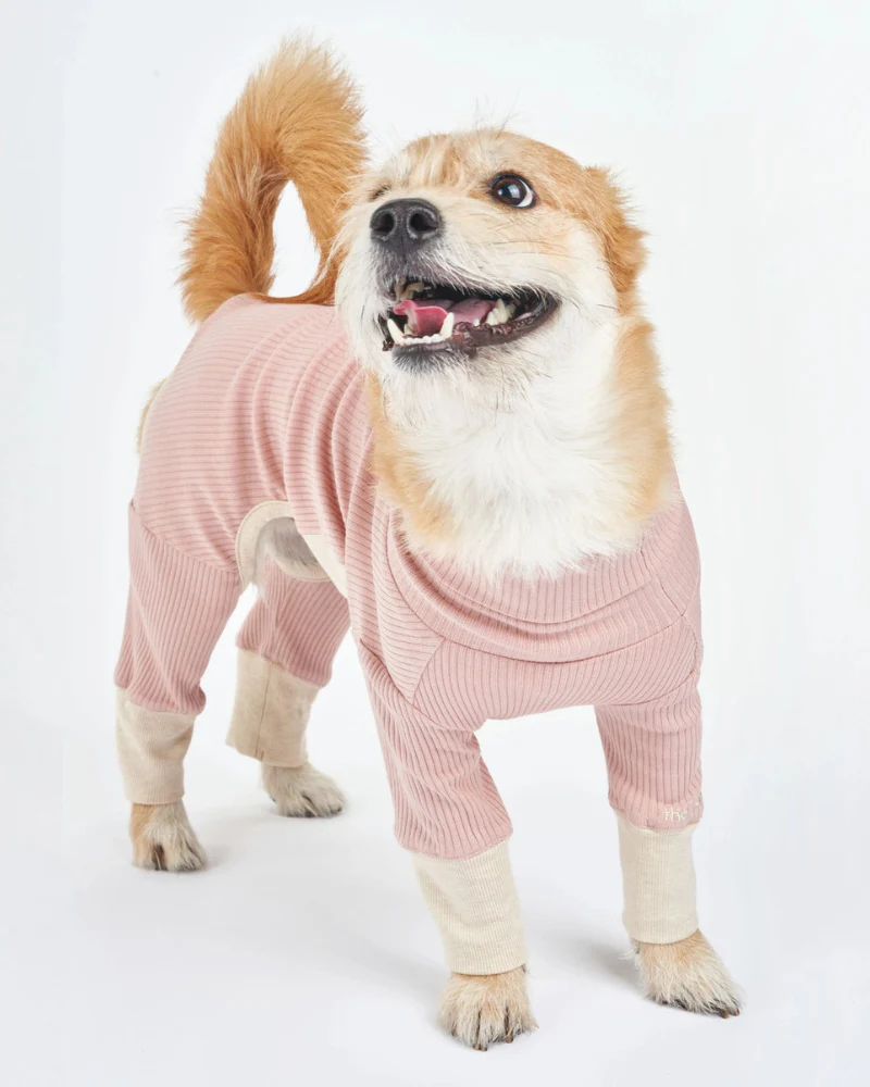 High-Neck Dog Onesie in Blush Pink - Image 8