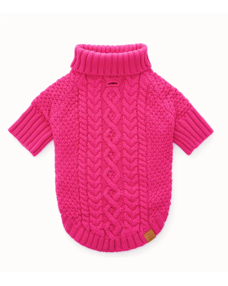 Hot Pink Cable Knit Dog Sweater - Image 2