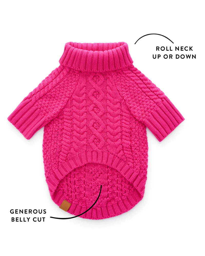 Hot Pink Cable Knit Dog Sweater - Image 3
