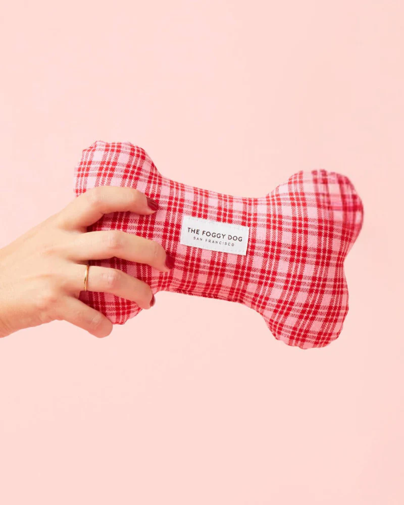 HTH x TFD Katherine Plaid Dog Bone Squeaky Toy (Made in the USA) - Image 2