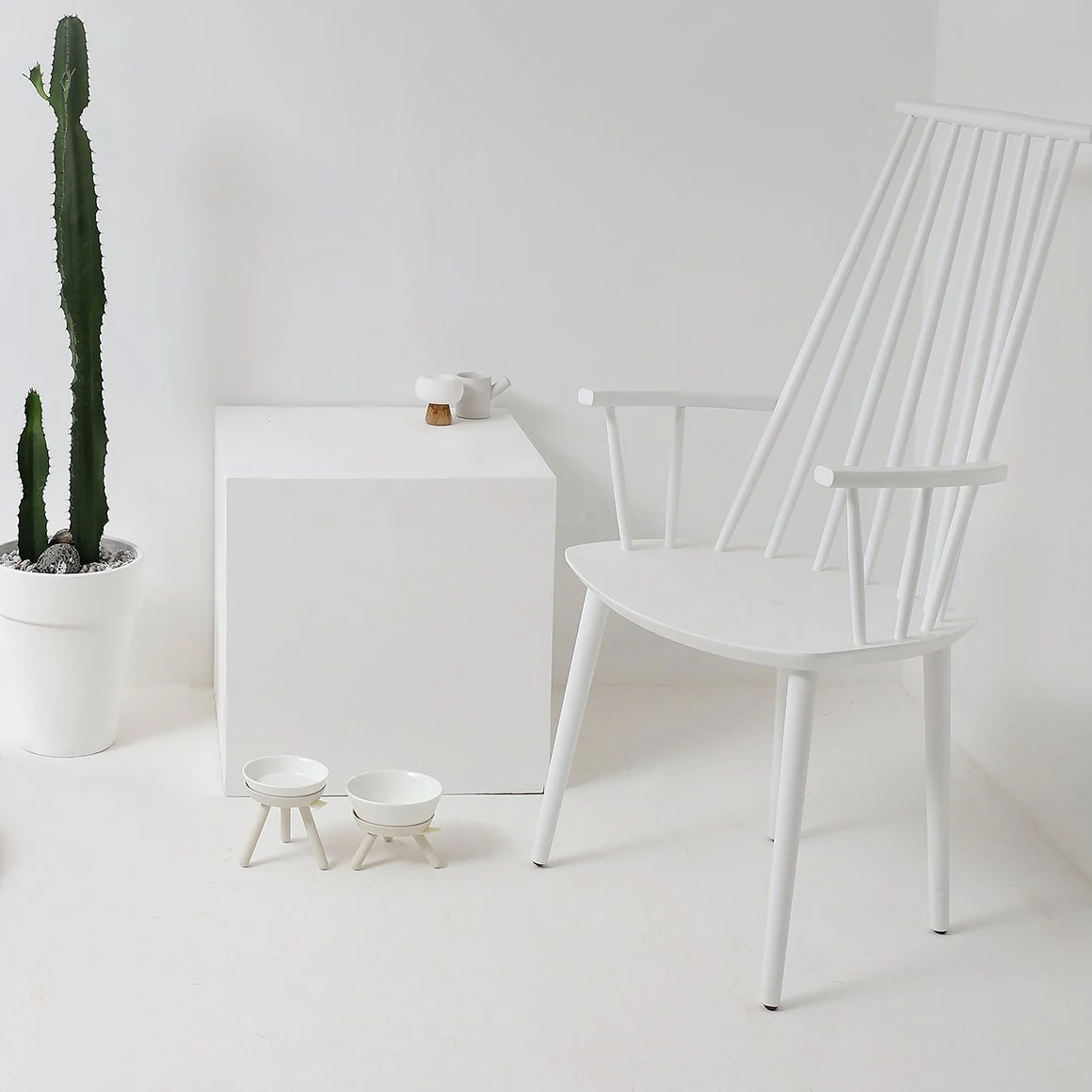 Elevated Oreo Ceramic Dog Bowl + Stand in White (Tall) - Image 2