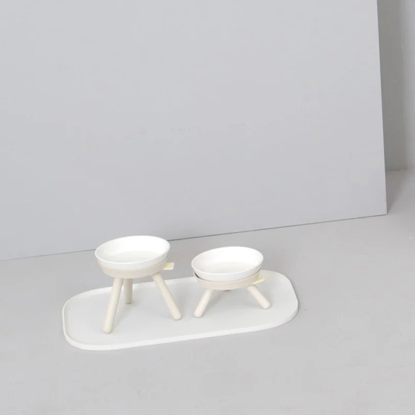 Elevated Oreo Ceramic Dog Bowl + Stand in White (Short) - Image 5