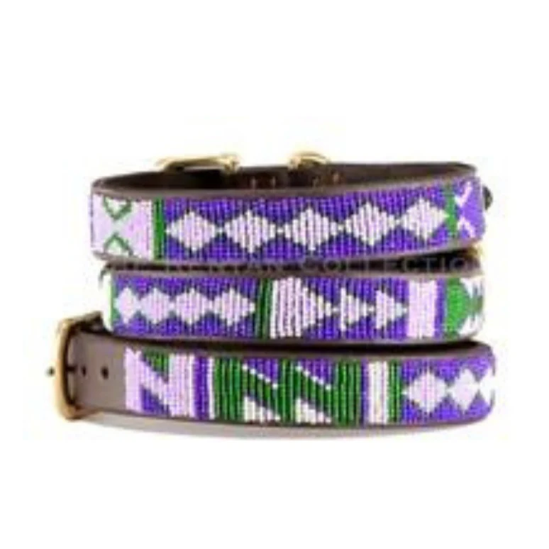 Yesterday Today Tomorrow Beaded Leather Dog Collar (FINAL SALE) - Image 2