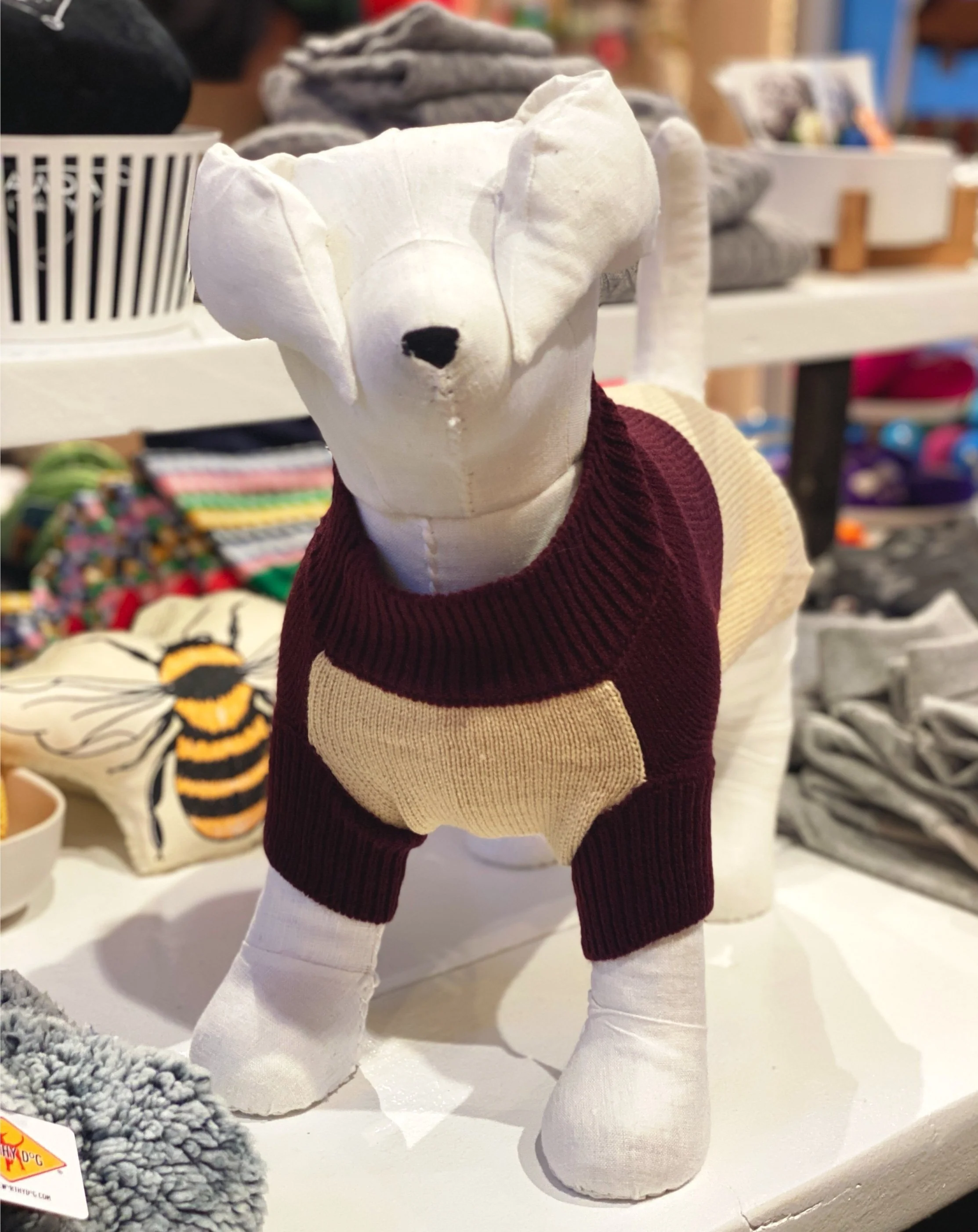 Colorblock Knit Dog Sweater in Burgundy & Beige<br>((FINAL SALE)) - Image 3