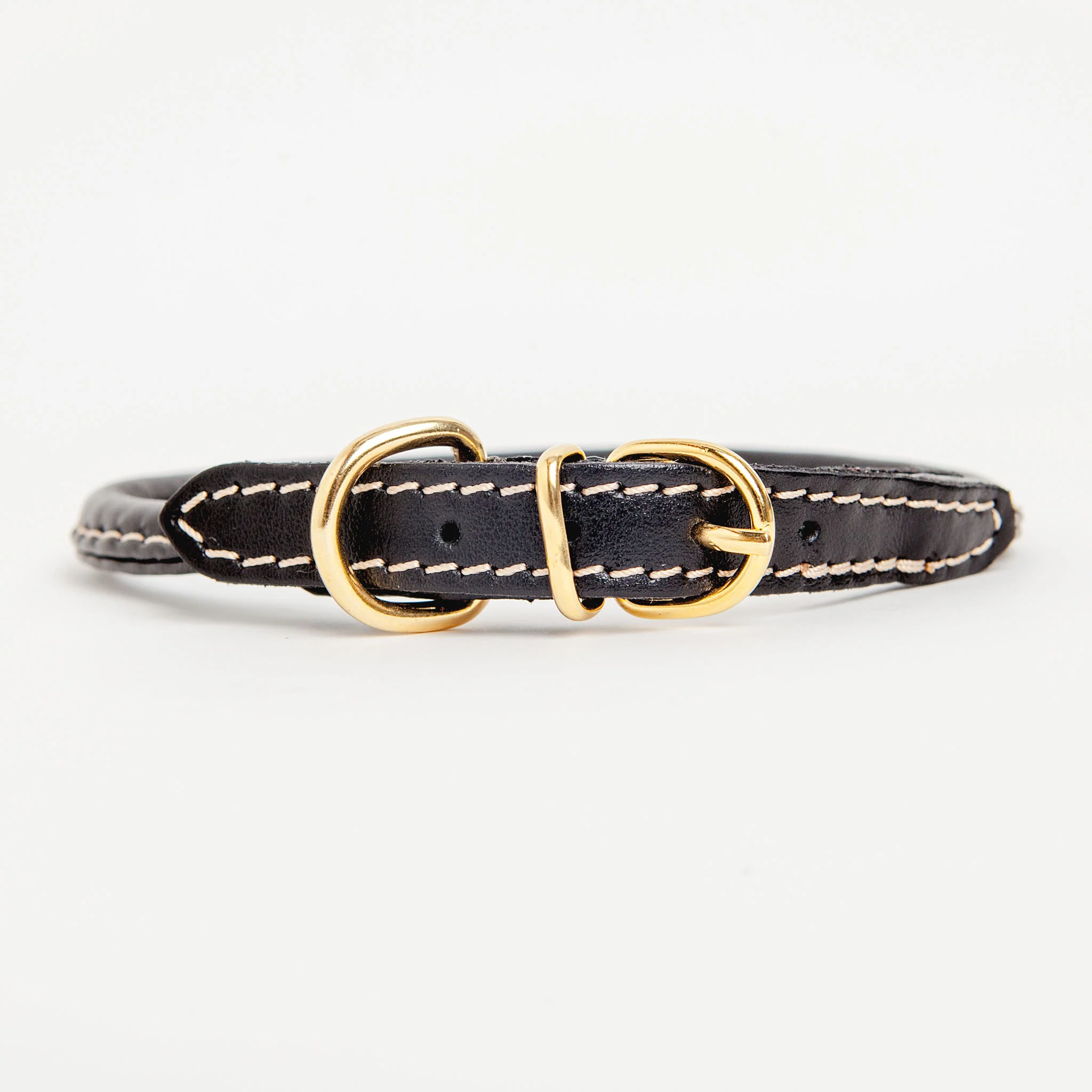 Italian Rolled Leather Dog Collar in Black - Image 2