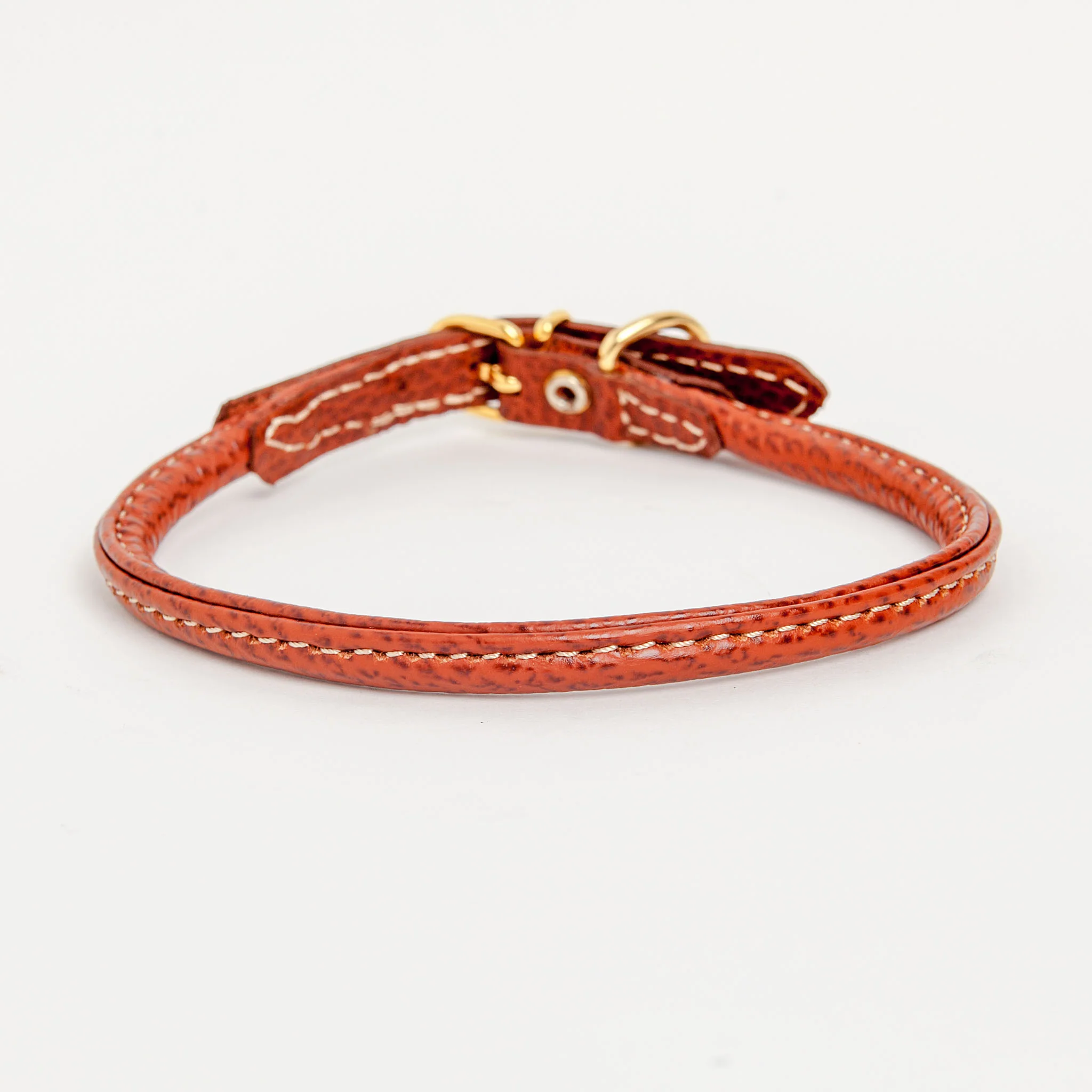 Italian Rolled Leather Dog Collar in Brown - Image 2