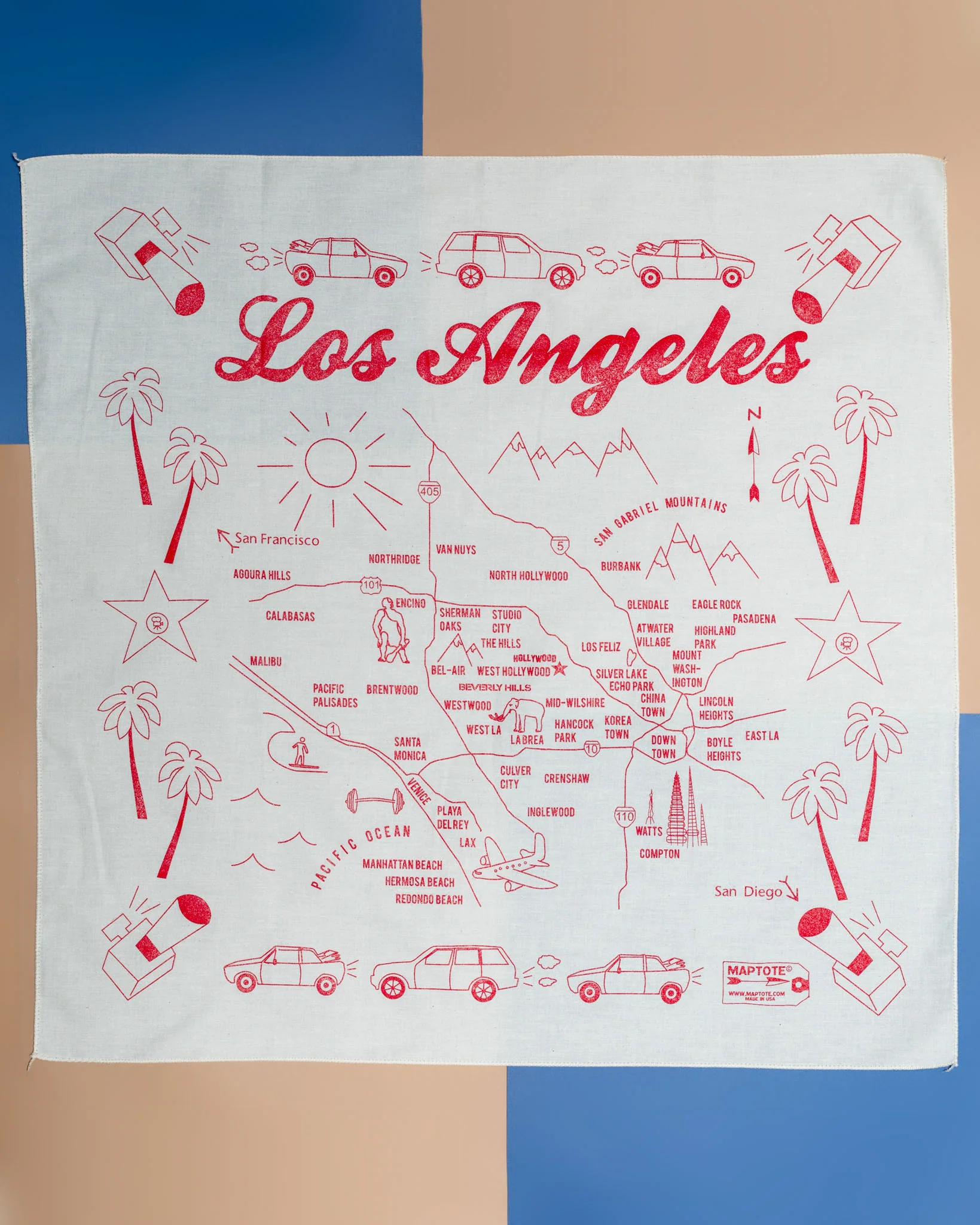 LA Map Bandana in Natural (Made in the USA) << FINAL SALE >>