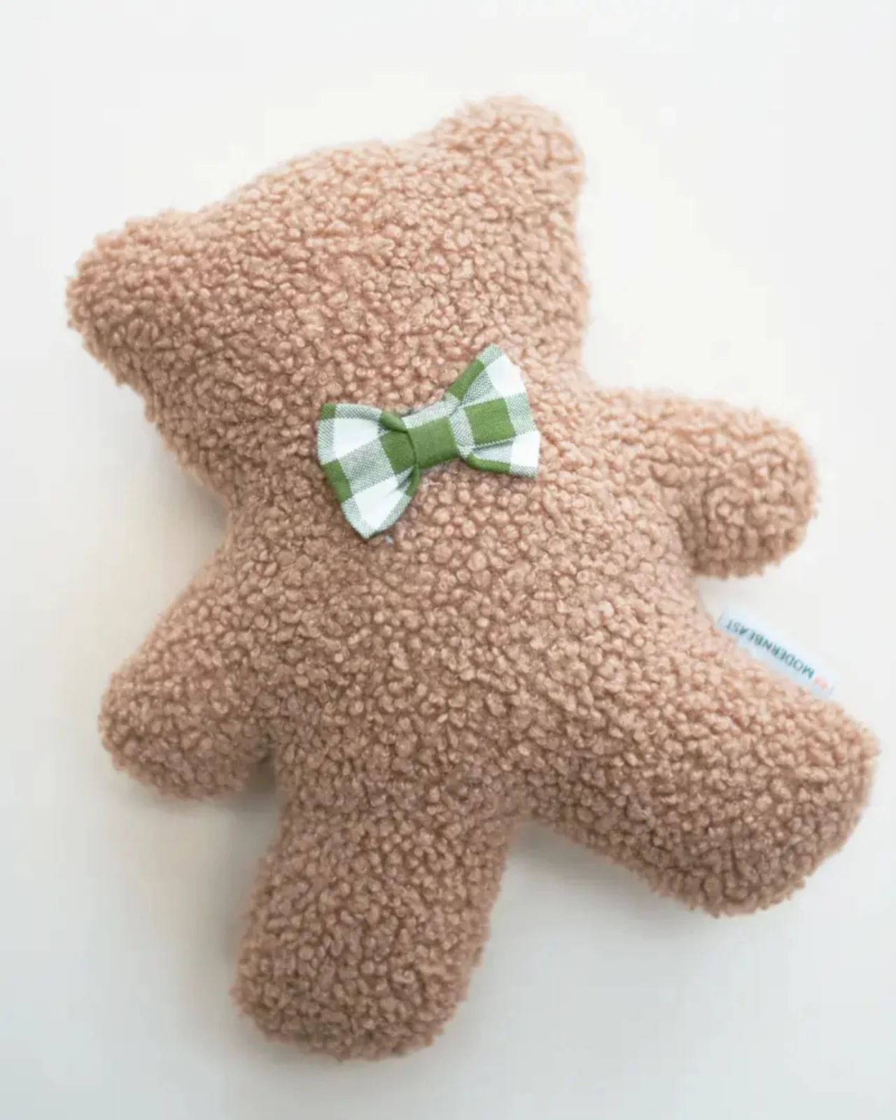 Lavender Brown Bear Plush Dog Toy with Forest Gingham Bowtie (Made in the USA)