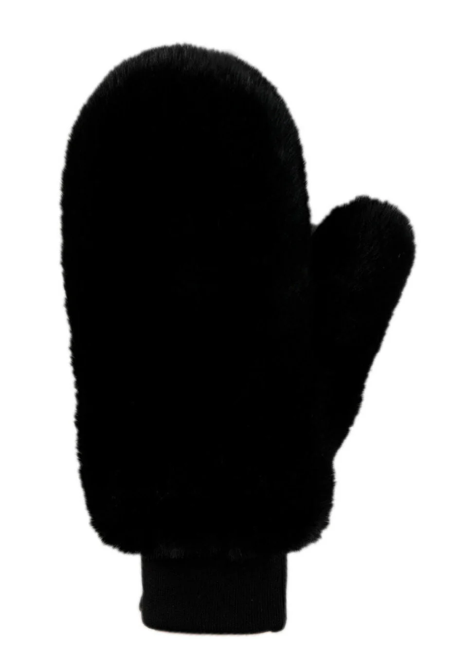 Le Mink Faux Fur Dog Walking Mittens in Black - Image 2