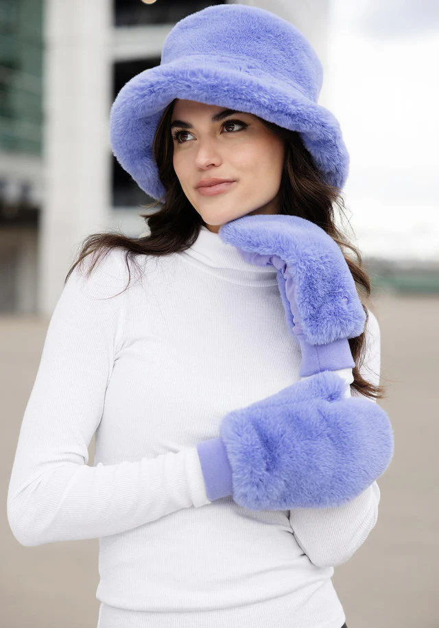 Le Mink Faux-Fur Dog Walking Mittens in Periwinkle - Image 2