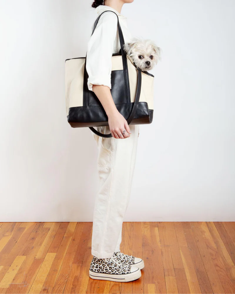 Black Leather & Natural Canvas Luxe Dog Carrier (Made in Mexico)(Dog & Co. Exclusive) (FINAL SALE) - Image 11