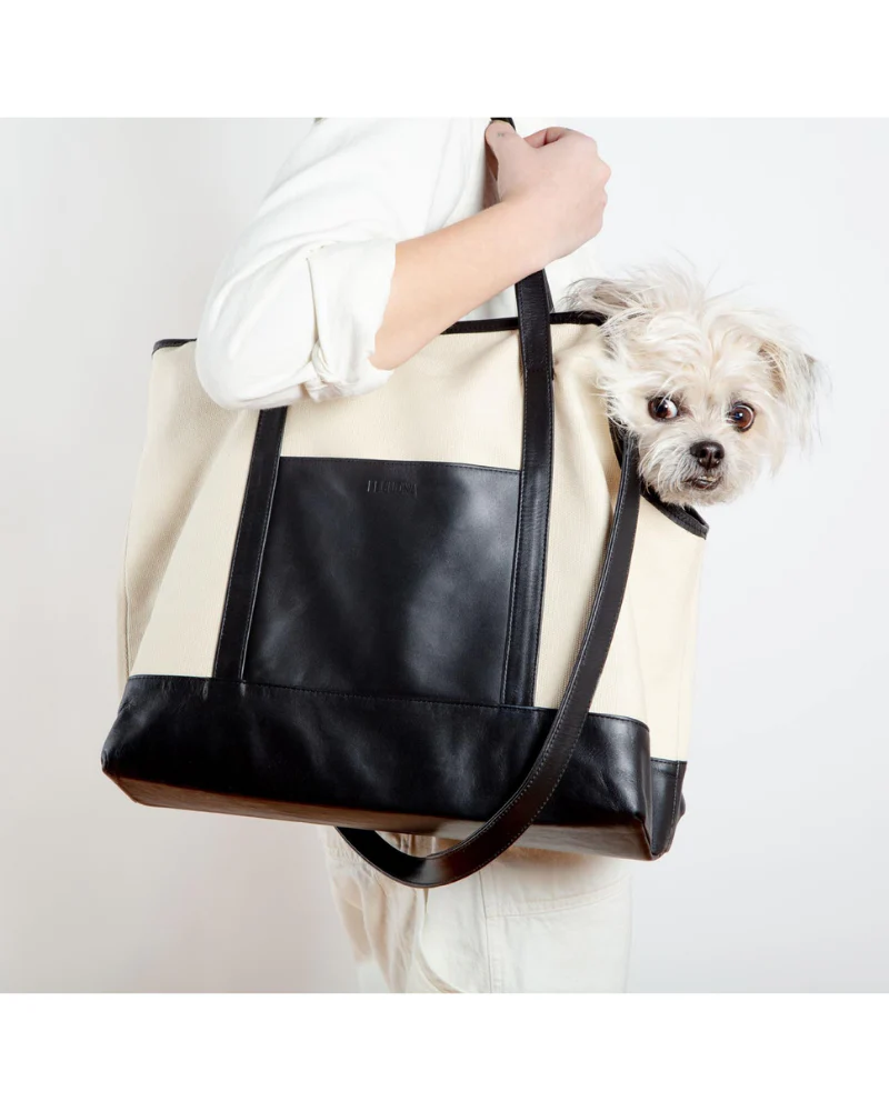 Black Leather & Natural Canvas Luxe Dog Carrier (Made in Mexico)(Dog & Co. Exclusive) (FINAL SALE) - Image 13