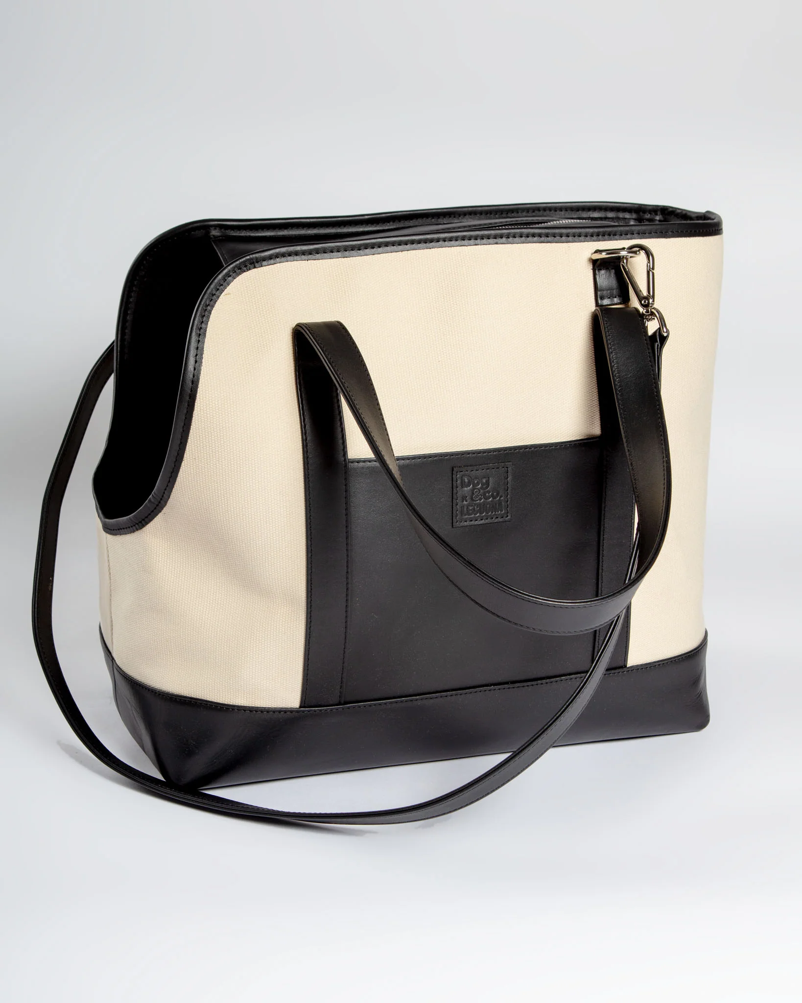 Black Leather & Natural Canvas Luxe Dog Carrier (Made in Mexico)(Dog & Co. Exclusive) (FINAL SALE) - Image 4