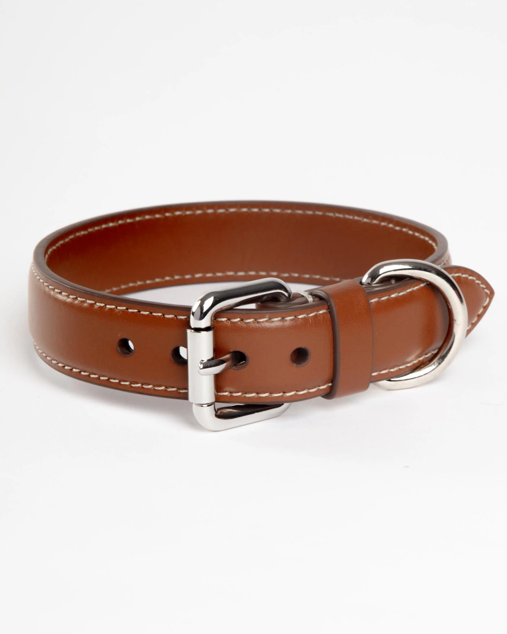 Leather Dog Collar in Tobacco Brown (Made in Italy)