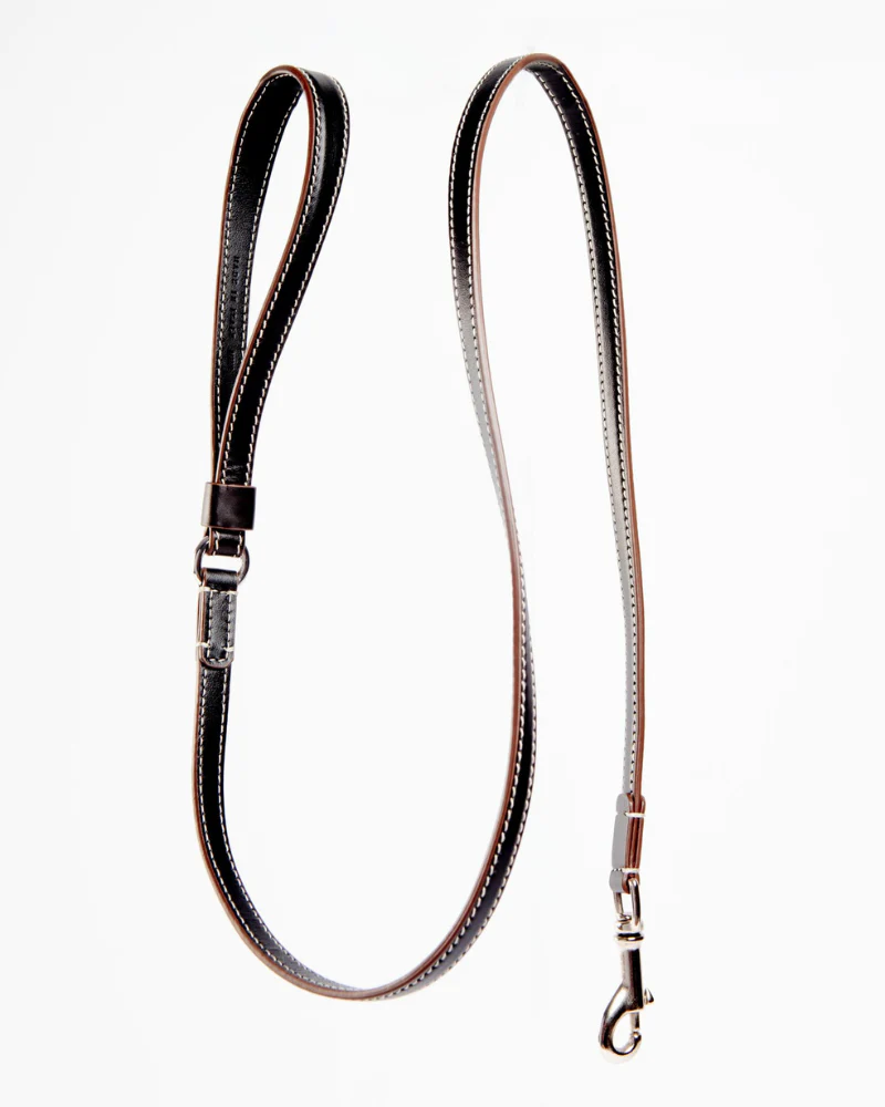 Leather Dog Leash in Black (Made in Italy)