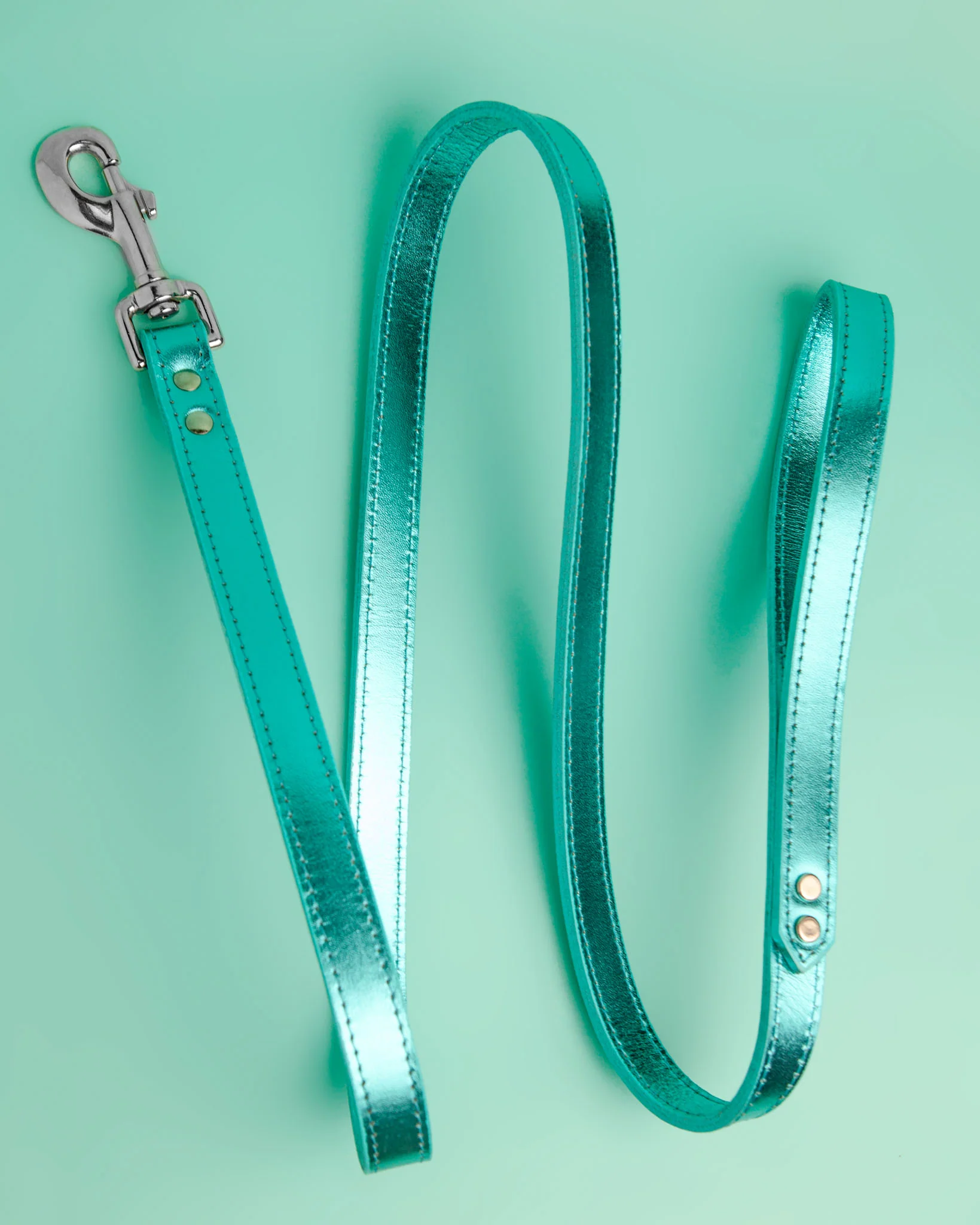 Shimmer Leather Dog Leash in Metallic Turquoise (FINAL SALE)