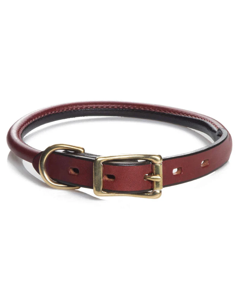 Rolled English Bridle Leather Dog Collar in Chestnut (Made in the USA) (FINAL SALE)