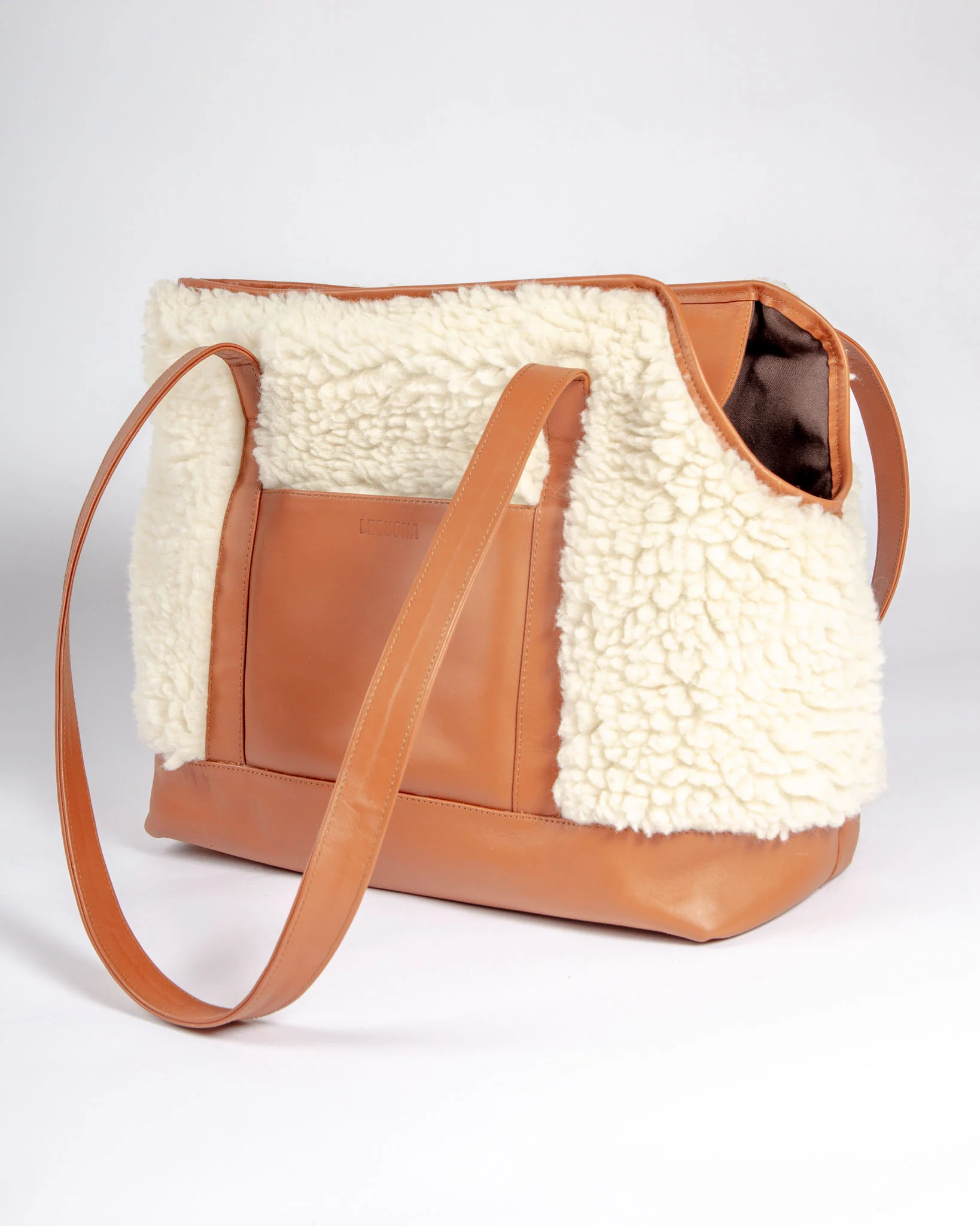 Tan Leather & Cream Shearling Luxe Dog Carrier (Dog & Co. Exclusive) (CLEARANCE) - Image 8