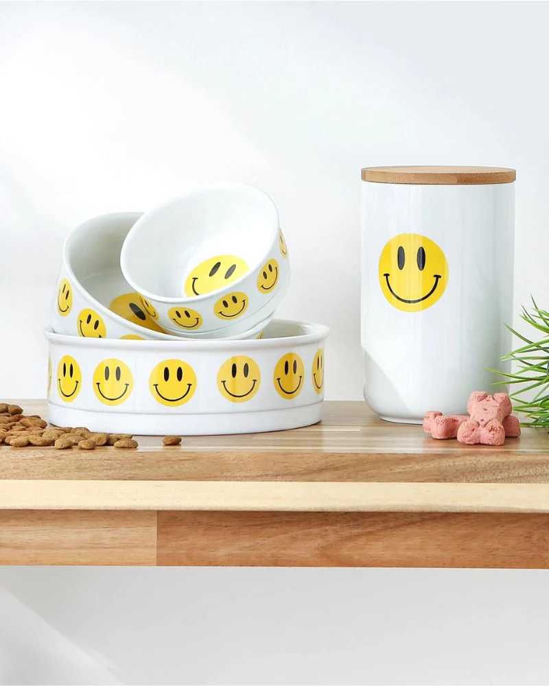 Let's Get Happy Smiley Face Pet Bowls - Image 3