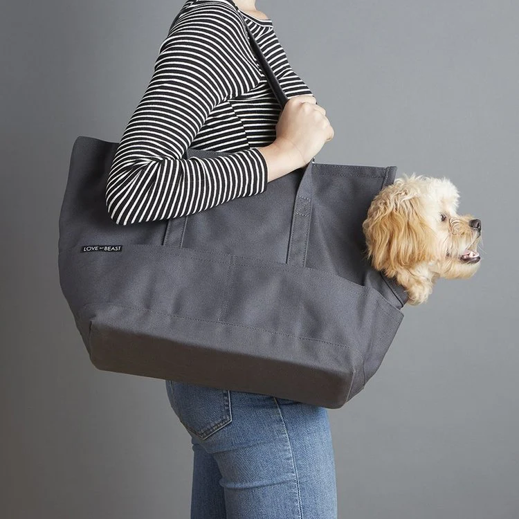 LOVE THY BEAST | Canvas Pet Tote in Maroon & Dark Grey - Image 2