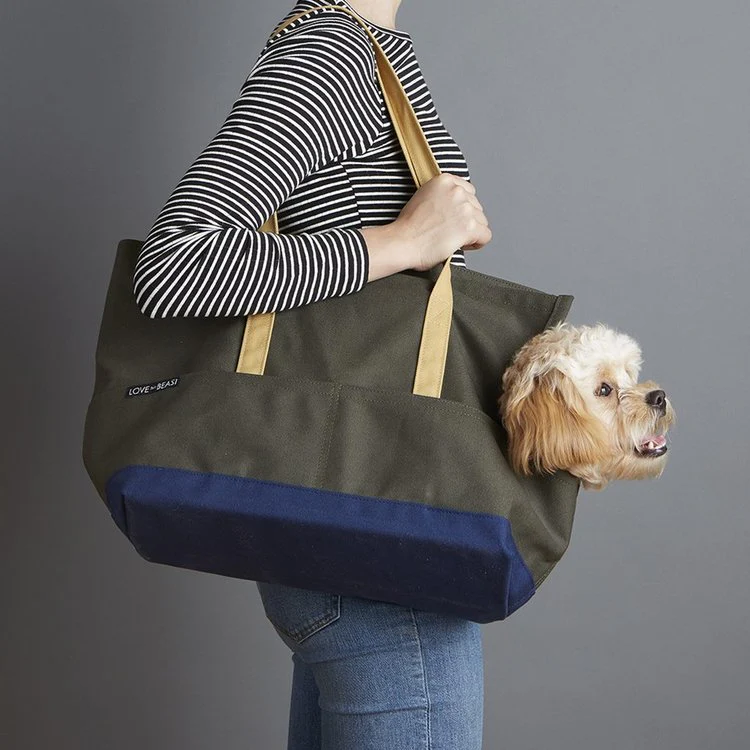 Canvas Pet Tote in Olive & Navy (Made in the USA) (Direct Ship) - Image 2