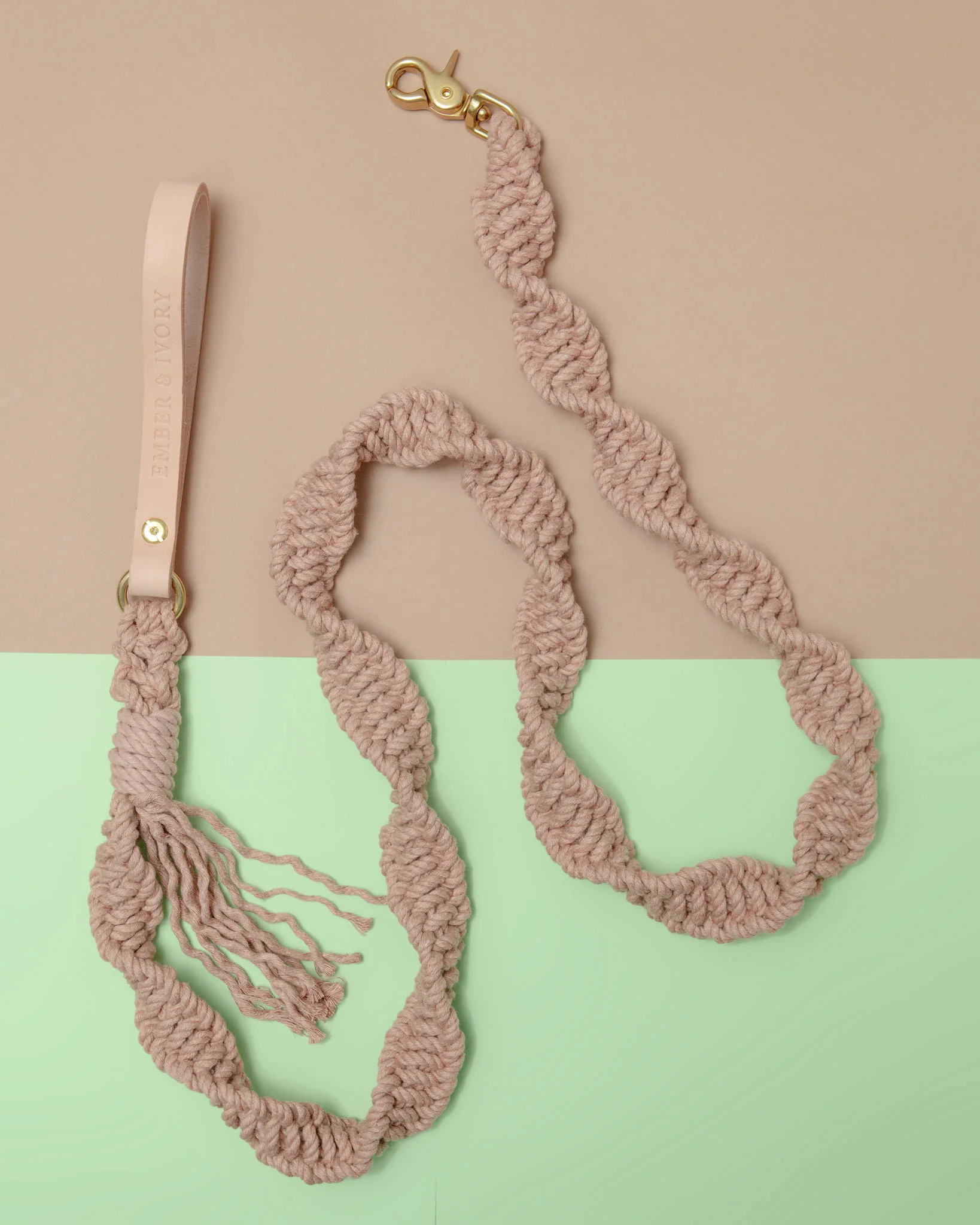 Macrame and Leather Dog Leash in Blush (Made in the USA)