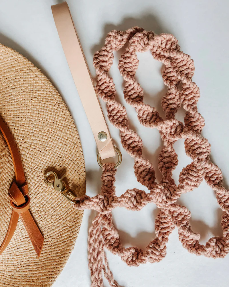 Macrame and Leather Dog Leash in Blush (Made in the USA) - Image 3