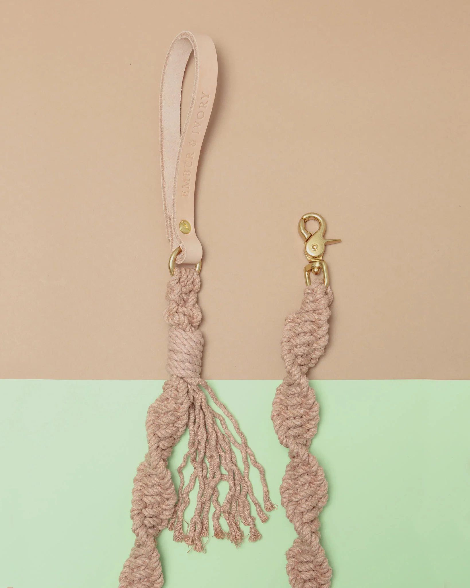 Macrame and Leather Dog Leash in Blush (Made in the USA) - Image 4