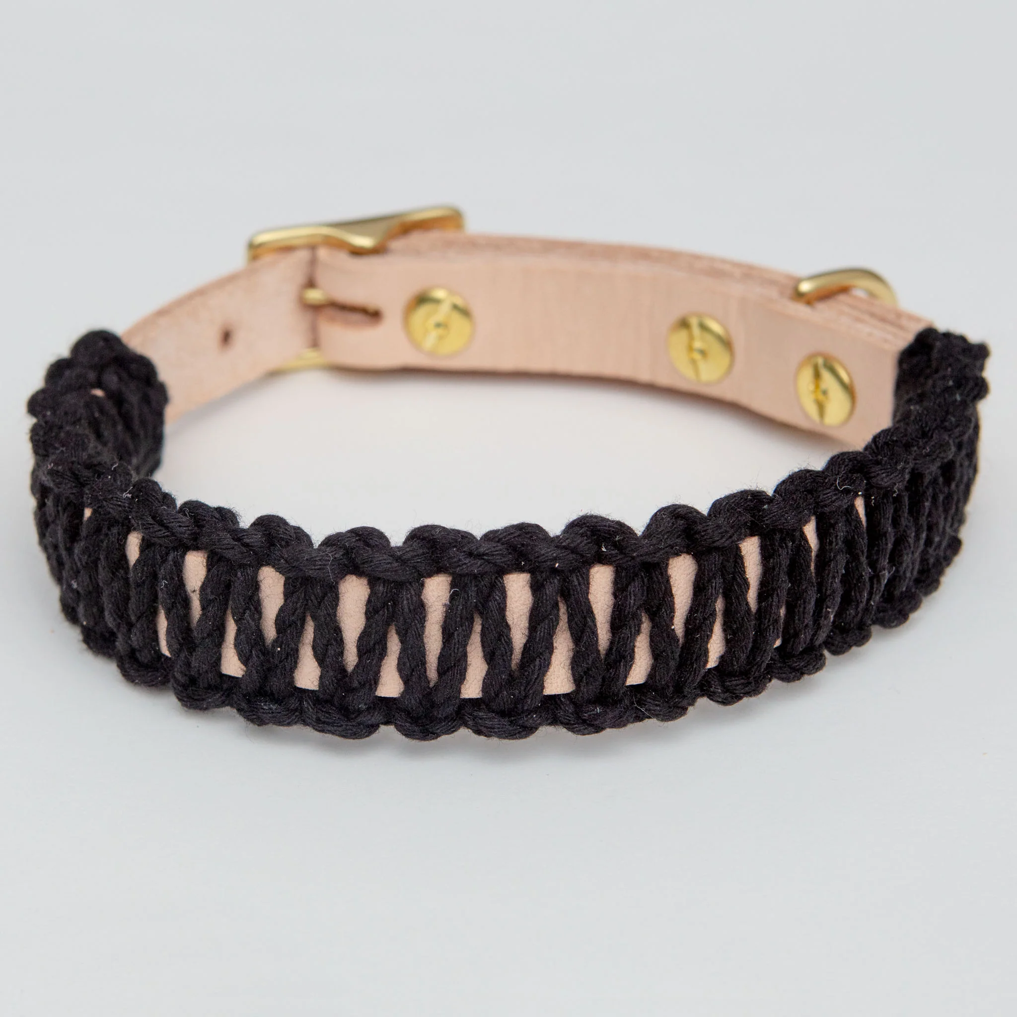 Macrame & Leather Dog Collar in Black w/ Natural (Made in the USA) - Image 3