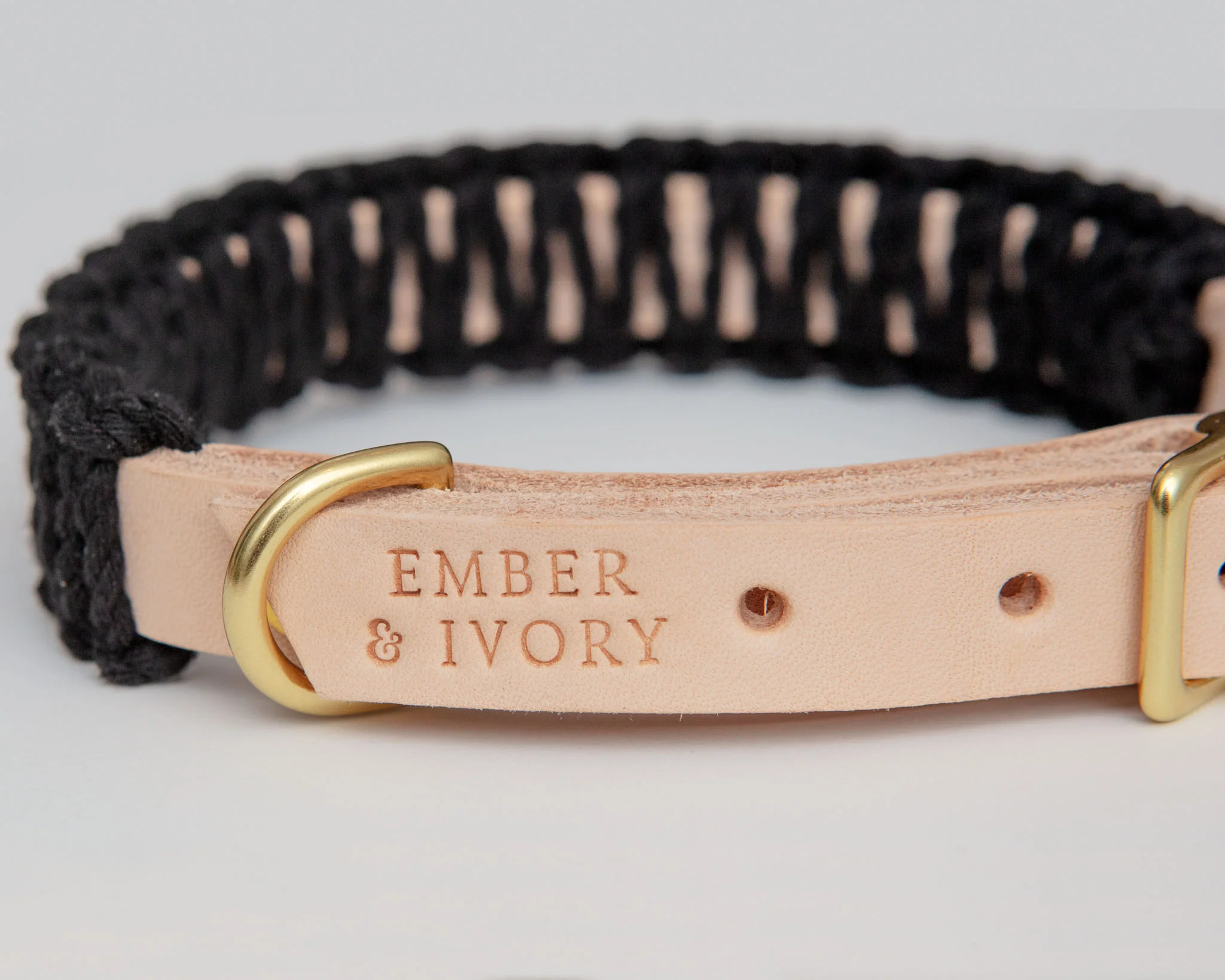 Macrame & Leather Dog Collar in Black w/ Natural (Made in the USA) - Image 4