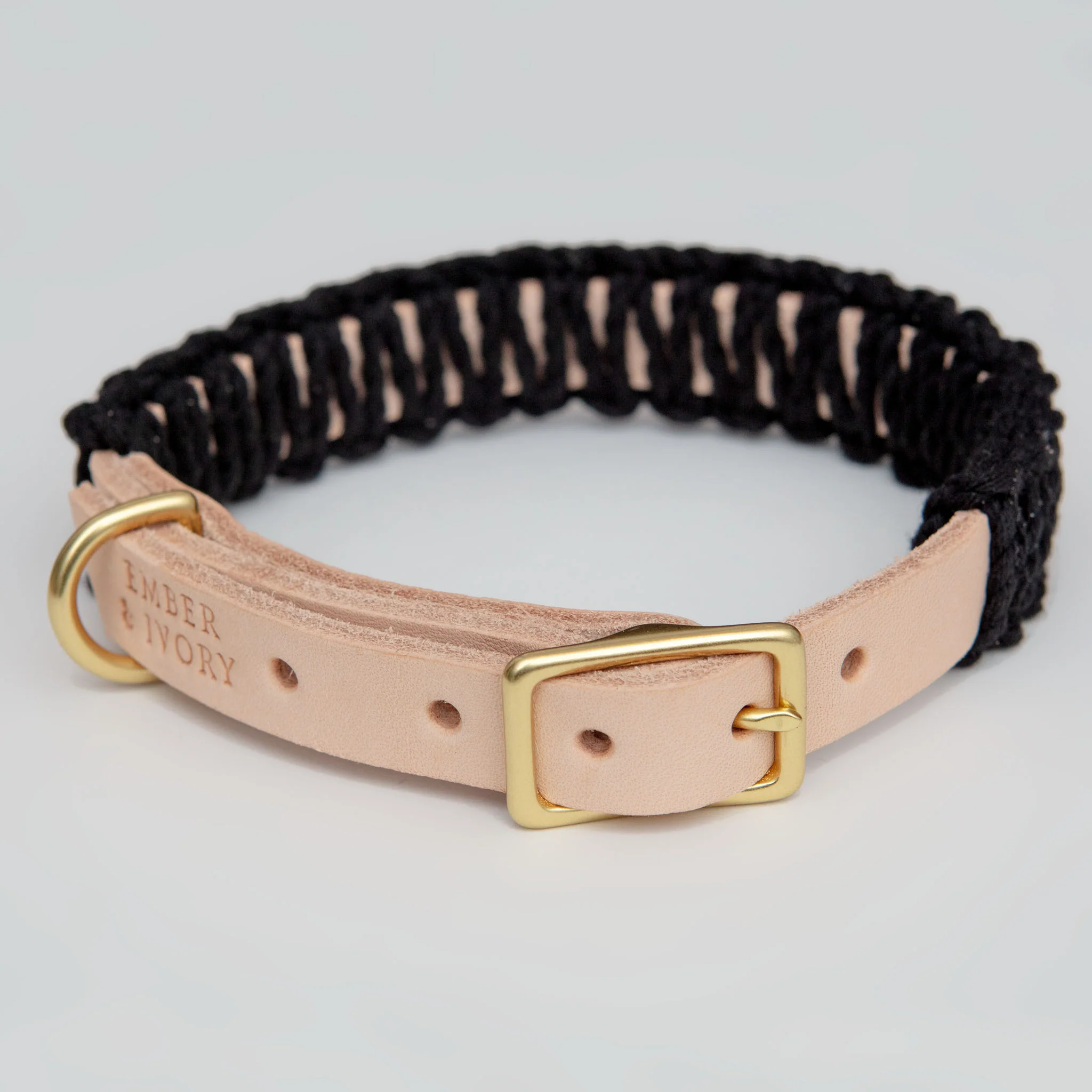 Macrame & Leather Dog Collar in Black w/ Natural (Made in the USA) - Image 7