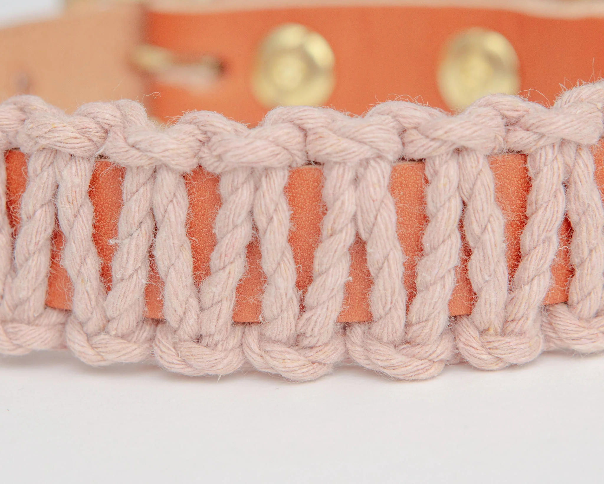 Macrame & Leather Dog Collar in Blush w/ Caramel (Made in the USA) (CLEARANCE) - Image 3