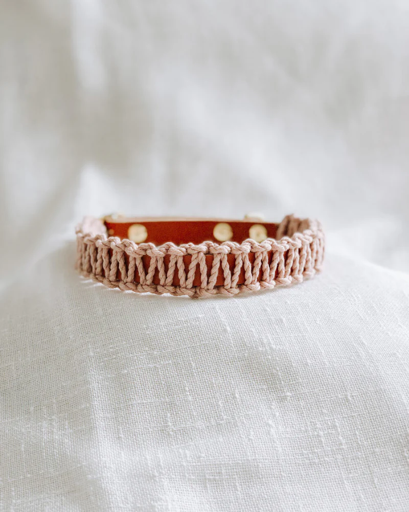 Macrame & Leather Dog Collar in Blush w/ Caramel (Made in the USA) (CLEARANCE) - Image 7