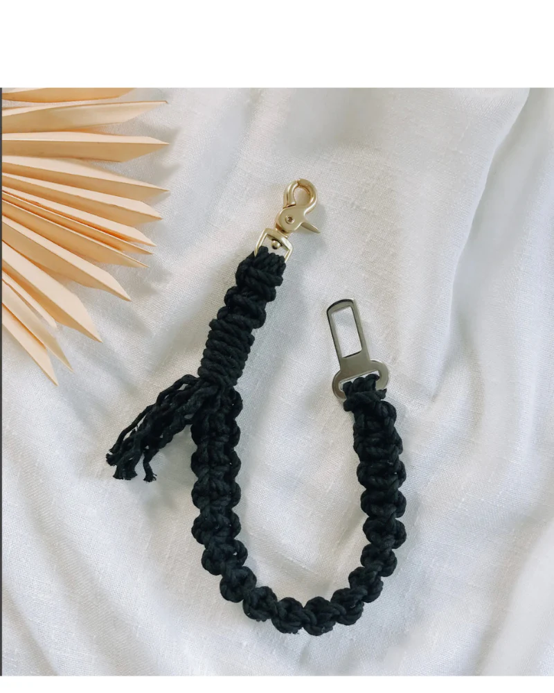 Macrame Seat Belt Dog Restraint in Black (Made in the USA) - Image 3