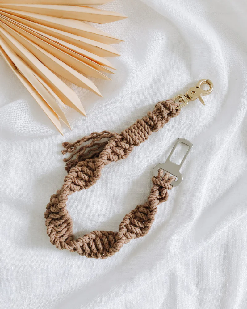Macrame Seat Belt Dog Restraint in Brown (Made in the USA)