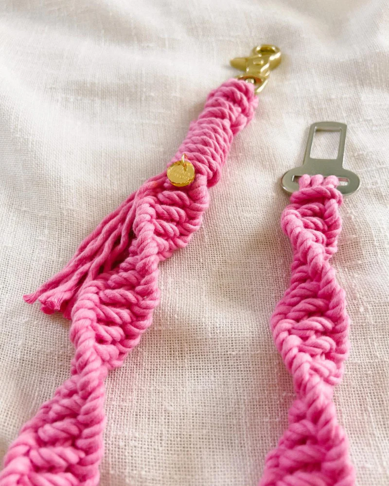 Macrame Seat Belt Dog Restraint in Hot Pink (Made in the USA) - Image 2