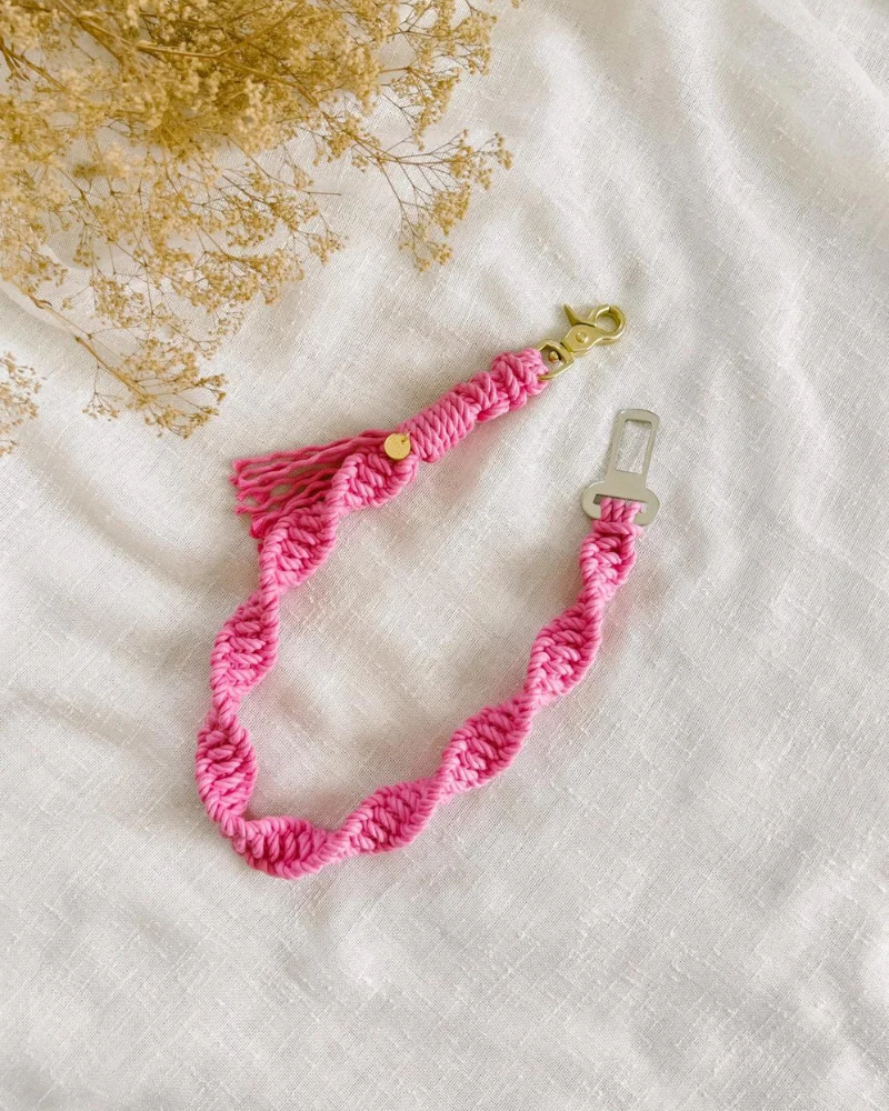 Macrame Seat Belt Dog Restraint in Hot Pink (Made in the USA) - Image 3